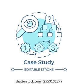 Case study soft blue concept icon. Data management, organization. Hierarchy, structure. Round shape line illustration. Abstract idea. Graphic design. Easy to use in infographic, presentation