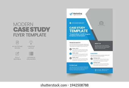 Case Study Template | Business Case Study Booklet Layout with blue elements | Double Side Flyer Template