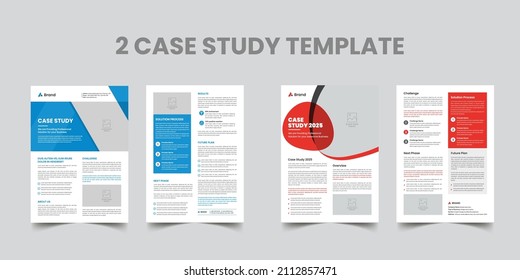 Case Study Template. Business Case Study Booklet Layout with blue elements. Double Side Flyer Template