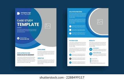 Case study template. Business case study booklet with creative layout. Double side flyer design