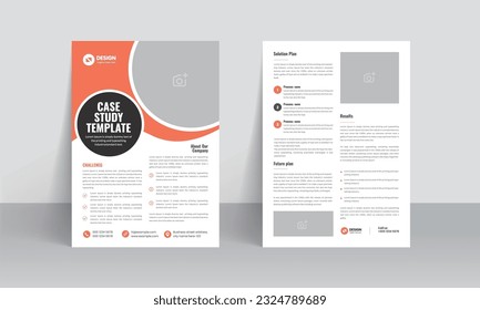 Case study template. Business case study booklet with creative layout. Double side flyer design