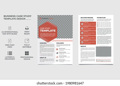 case study template. double side flyer template. Poster design with case study booklet. red color case study template design. this template can use multi purposely for business company vector