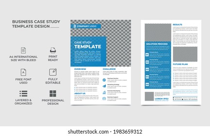 case study template. double side flyer template. Brochure cover Poster design with case study booklet. blue case study template design. this template can use multi purpose for business company vector