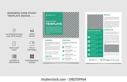 case study template. double side flyer template. Brochure cover Poster design with case study booklet. green case study template. this template can use multi purposely for business and marketing.