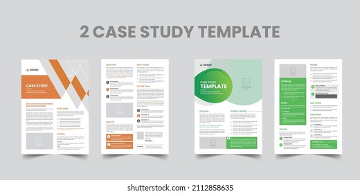 Case study template with flyer brochure cover. corporate company annual report design and booklet