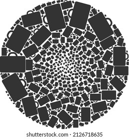Case symbols are united into bubble collection. Case icon spheric mosaic. Abstraction round bubble mosaic is created from case symbols.