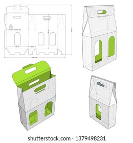 Case three bottles with peak close and Die-cut Pattern. The .eps file is full scale and fully functional. Prepared for real cardboard production.