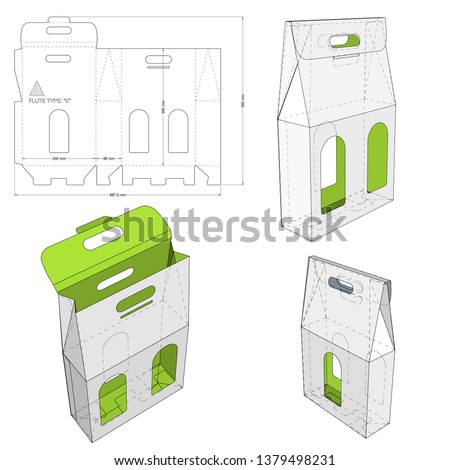 Case three bottles with peak close and Die-cut Pattern. The .eps file is full scale and fully functional. Prepared for real cardboard production.