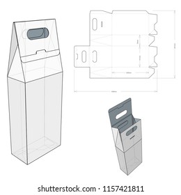 Case two bottles with peak close and Die-cut Pattern. The .eps file is full scale and fully functional. Prepared for real cardboard production.