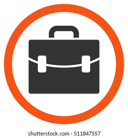 Case vector bicolor rounded icon. Image style is a flat icon symbol inside a circle, orange and gray colors, white background.