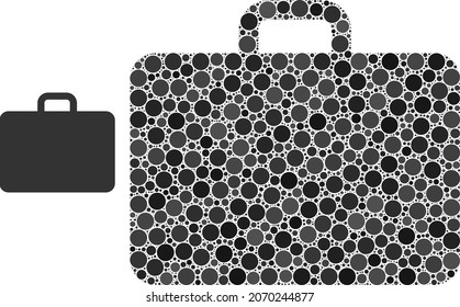 Case vector mosaic of circle dots in various sizes and color shades. Circle dots are combined into case vector mosaic. Abstract vector illustration.