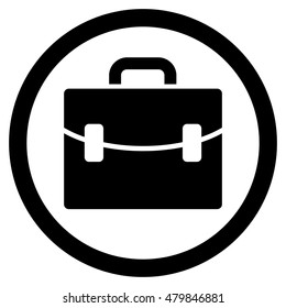 Case vector rounded icon. Image style is a flat icon symbol inside a circle, black color, white background.