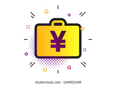 Case with Yen JPY sign icon. Halftone dots pattern. Briefcase button. Classic flat case icon. Vector