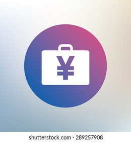 Case with Yen JPY sign icon. Briefcase button. Icon on blurred background. Vector