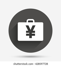 Case with Yen JPY sign icon. Briefcase button. Circle flat button with shadow. Vector