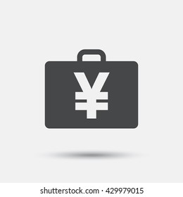 Case with Yen JPY sign icon. Briefcase button. Flat case web icon on white background. Vector