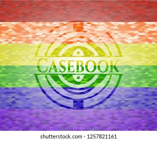 Casebook on mosaic background with the colors of the LGBT flag