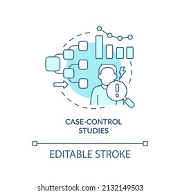 Case-control Studies Turquoise Concept Icon. Information Analysing. Clinical Trials Abstract Idea Thin Line Illustration. Isolated Outline Drawing. Editable Stroke. Arial, Myriad Pro-Bold Fonts Used