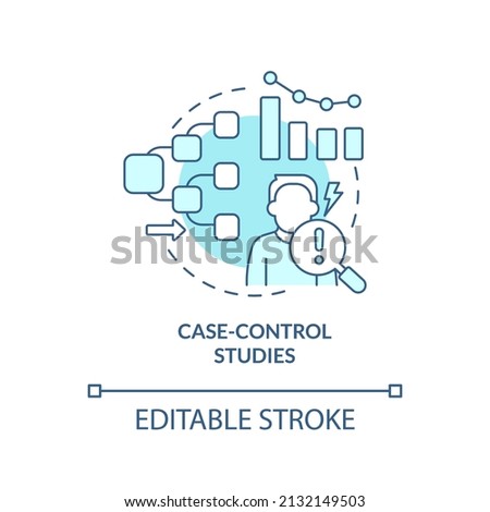 Case-control studies turquoise concept icon. Information analysing. Clinical trials abstract idea thin line illustration. Isolated outline drawing. Editable stroke. Arial, Myriad Pro-Bold fonts used