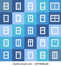 Casement & awning windows. Architecture elements. White flat icons isolated on colorful background. Traditional & french window frames