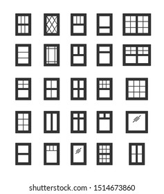 Casement & awning windows. Architecture elements. Flat icons isolated on white background. Traditional & french window frames