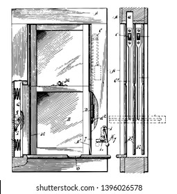 Casement Window is hinged sash that swings and open outward to the left or right which provide top to to to bottom outward like a door vintage line drawing or engraving illustration.