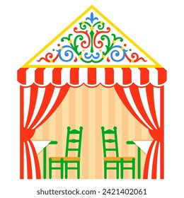 Caseta, traditional marquee tent for Feria de Sevilla (Seville Fair) festival in Spain. Flat cartoon vector clip art illustration.