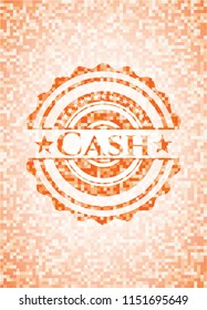Cash abstract orange mosaic emblem with background