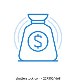 Cash accumulation vector line icon. Savings in bank accumulate deposits and successful banking for future. Bag with money symbol. Financial success investments and economy profitable loans.