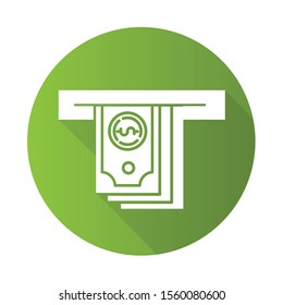 Cash Advance Green Flat Design Long Shadow Glyph Icon. Lending Money. Pay For Credit, Loan. Managing Finances And Personal Budget Account. Currency Withdrawal From ATM. Vector Silhouette Illustration