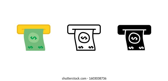 Cash ATM finance bank icon. Business flat, silhouette, line vector illustration on white background