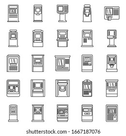 Cash atm machine icons set. Outline set of cash atm machine vector icons for web design isolated on white background