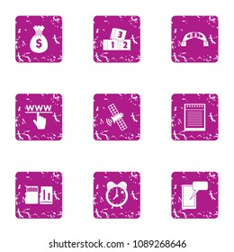 Cash attention icons set. Grunge set of 9 cash attention vector icons for web isolated on white background