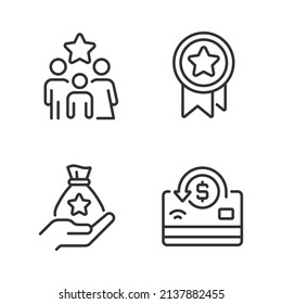 Cash awards pixel perfect linear icons set. Benefits program. Family bonus. Big financial reward. Customizable thin line symbols. Isolated vector outline illustrations. Editable stroke