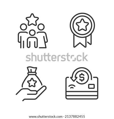 Cash awards pixel perfect linear icons set. Benefits program. Family bonus. Big financial reward. Customizable thin line symbols. Isolated vector outline illustrations. Editable stroke