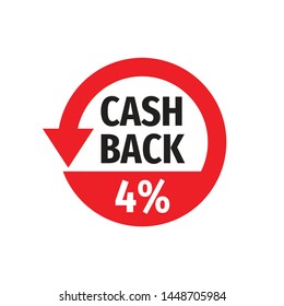 Cash back 4% money refound - concept badge vector illustration on white background. Emblem label sticker. Graphic design element.  