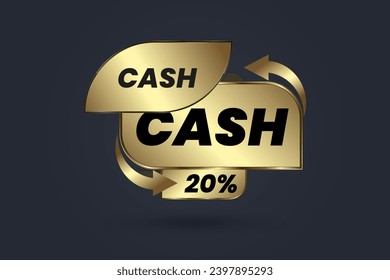  Un concepto de banner de devolución de efectivo hasta un 20% de plantilla de venta. Reembolso y devolución de dinero después de la oferta especial de compras comercio comercio ilustración vectorial del acuerdo financiero aislado en un fondo oscuro