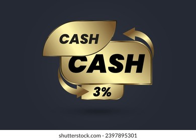  Un concepto de banner de devolución de efectivo de hasta el 3 por ciento de la plantilla de venta. Reembolso y devolución de dinero después de la oferta especial de compras comercio comercio ilustración vectorial del acuerdo financiero aislado en un fondo oscuro
