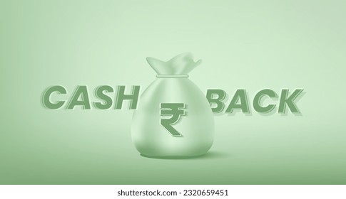 Cash Back banner with Indian rupee symbol on money bag vector illustration