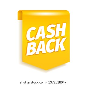 Cash back bookmark flag. Shining gold. Cashback word letters. Icon labels emblem 3d vector realistic. Color Illustration.