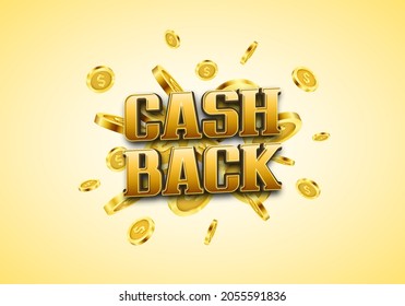 Cash back. Bright promotion poster with golden coins. Vector template for your design.