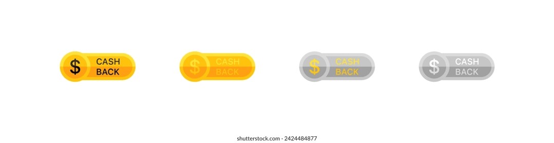 Cash back buttons. Flat, yellow, gold cash back buttons, cash back icons. Vector icons