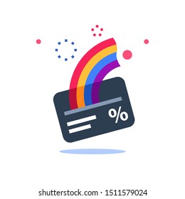 Cash back card, loyalty program, earn points, more money, perks concept, fast loan, vector flat icon