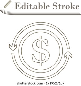 Cash Back Coin Icon. Editable Stroke Simple Design. Vector Illustration.