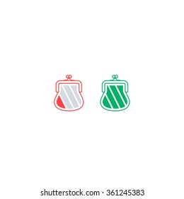 Cash back concept, fast loan, quick money, easy finance, credit approval, budget plan, financial loss, empty and full purse, return on investment, revenue improvement, vector line icon