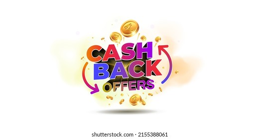 Concepto de Cash Back con la rupia de dinero india, moneda y fondo del logotipo de texto. Ilustración del vector