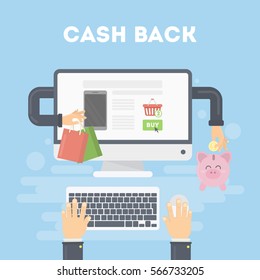 Cash back concept. Shopping and getting money back. E-commerce and economy.
