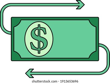 Symbol "Bargeld-Back-Dollar-Banknote". Bearbeitbare Rahmenlinie mit Farbfilmdesign. Vektorgrafik.