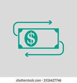 Cash Back Dollar Banknote Icon. Green on Gray Background. Vector Illustration.