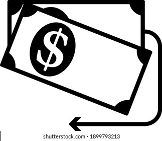 Cash Back Dollar Banknotes Icon. Black Glyph Design. Vector Illustration.